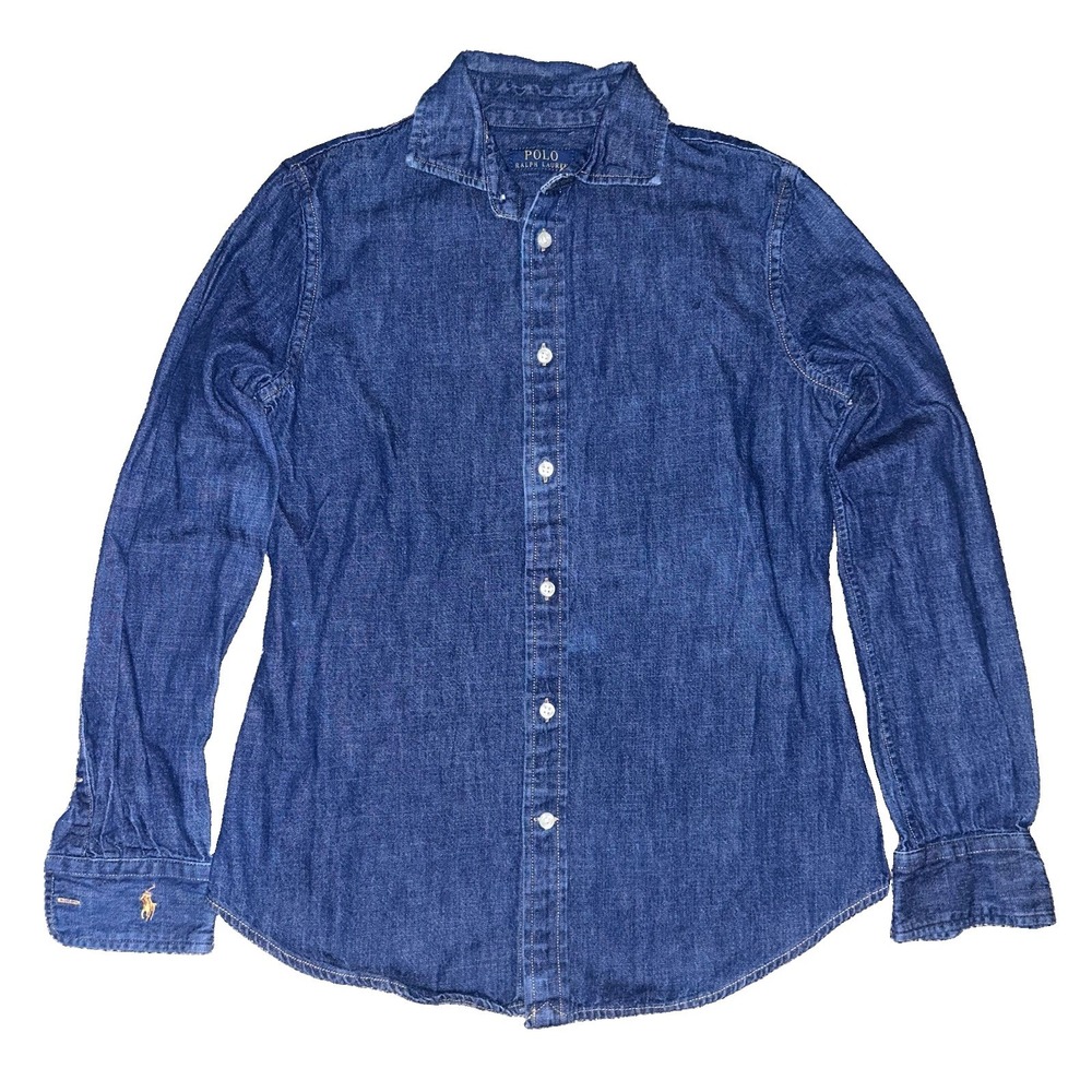Polo Ralph Lauren Women's Blue Heavy Denim Long Sleeve Shirt Size Small Preppy S